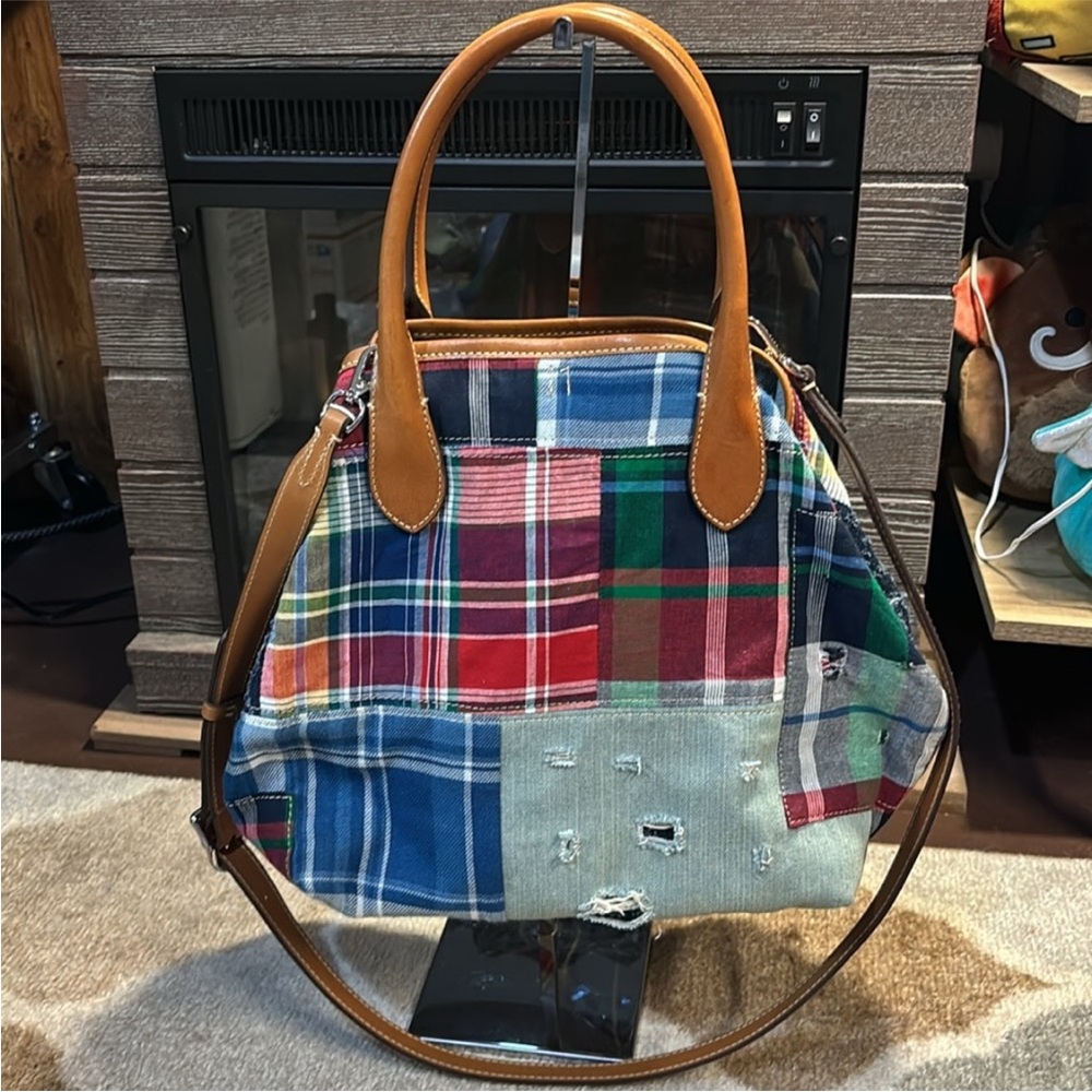 Polo Ralph Lauren Bellport Madras Tote Distressed Patchwork - Picture 4 of 12
